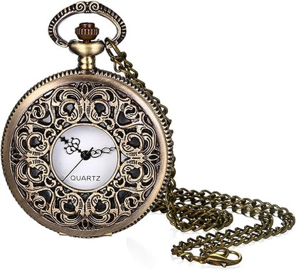 Avaner Women's Quartz Pocket Watches: Half Hunter Bronze Arabic Numeral Pocket Watches with Chain