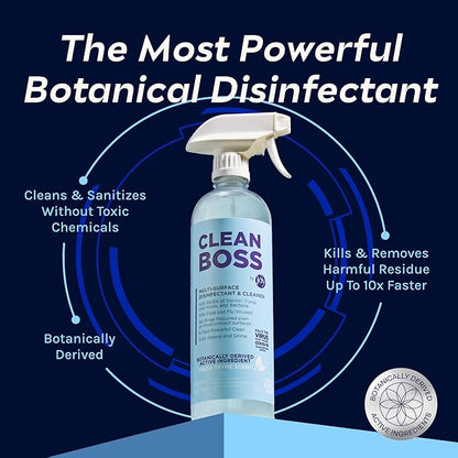 CleanBoss Botanical Disinfectant - 24 oz (Pack of 2) - Multi-Surface Cleaner - Kills 99.9 of Germs  Cold  Flu Viruses - Fresh Thyme Scent - No Rinse on Food Contact Surfaces - Pet Friendly