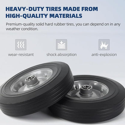 AR-PRO (2-Pack) 10" x 2.5" Flat Free Solid Rubber Replacement Tires - Flat-Free Tire and Wheel for Hand Trucks and Wheelbarrows with 58" Axles