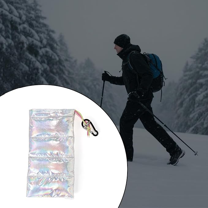 Lyreh Thermal Phone Case, 7.48x4.13in Down Cotton Thermal Warm Cellphone Pouch with Drawstring and Carabiner Clip Outdoor Phone Cover Bags Accessory for Overheating Cooling Sun Protection
