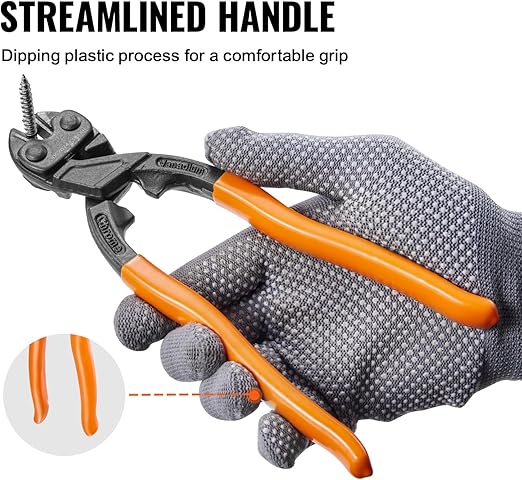 VEVOR Bolt Cutter, 8" Mini Lock Cutter, Streamlined Ergonomic Handle, Chromium Vanadium Alloy Steel Blade, Heavy Duty Bolt Cutter for Rods, Bolts, Steel Wires, Cables, Rivets, and Chains