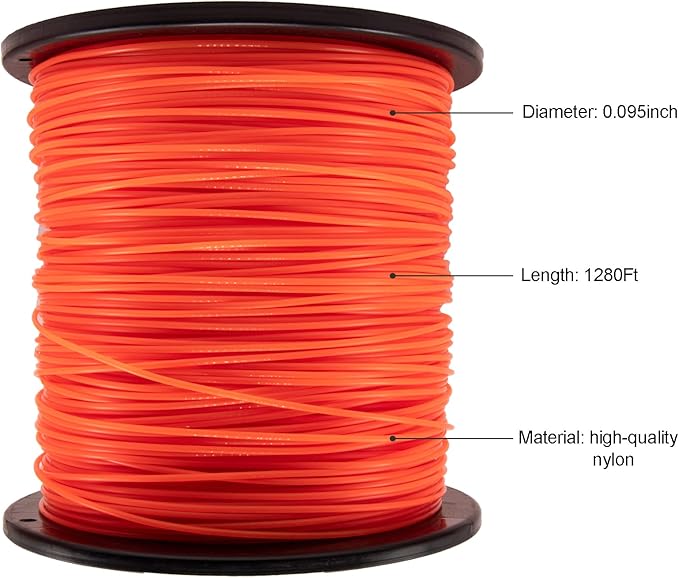 095 Trimmer Line, 095 Weed Eater String, 0.095" Weed Wacker String, Commercial Grade Round Nylon String Trimmer Line .095 Replacement For String Trimmer Weed Trimmers .095"-1280ft-5lb-Spool(Orangei14