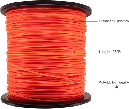 095 Trimmer Line, 095 Weed Eater String, 0.095" Weed Wacker String, Commercial Grade Round Nylon String Trimmer Line .095 Replacement For String Trimmer Weed Trimmers .095"-1280ft-5lb-Spool(Orangei14