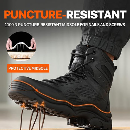 Size 13 GUYISA Steel Toe Boots for Men Work Boots for Men Breathable High Top Work Shoes Lightweight Indestructible Safety Shoes Industry Construction Safety Footwear.