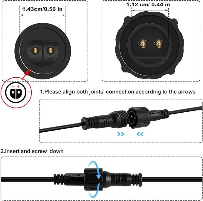 10FT Male to Female 2 Pin Flexible Waterproof Extension Cord for Indoor Outdoor Garden Lighting, Solar Strip Lights, G40 Globe Lights, and Rope Lights