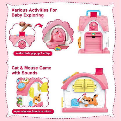 Montessori Toy for 1 Year Old Girl Gifts, Bilingual Musical Learning House | Educational Toddler Toy with Play Phone, Mirror, Piano and Activities for Interactive Play, One Year Old Girl Birthday Gifts