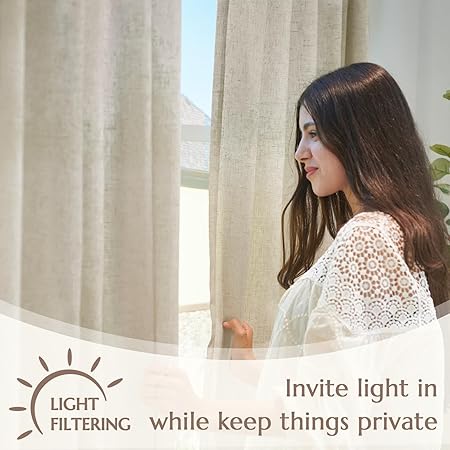 jinchan Oat Linen Curtains 96 Inches Long for Living Room Farmhouse with Lined Rod Pocket Back Tab Light Filtering Window Drapes with Lined for Bedroom Curtains 2 Panels Oat
