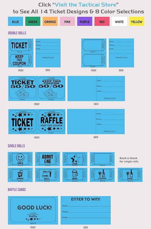 Tacticai 500 Raffle Tickets, White (1 of 8 Colors), Double Roll, Large Ticket for Events, Entry, Class Reward, Fundraiser  Prizes