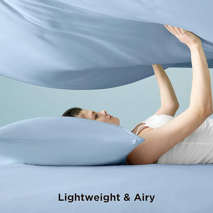 Bedsure Cooling Sheets Queen Size, Cooling Bedsheets for Hot Sleeper, Chill Cool Sheet, Deep Pocket Up to 17.5 Inches, Soft  Breathable Bedsheets, 4 Pieces, Blue