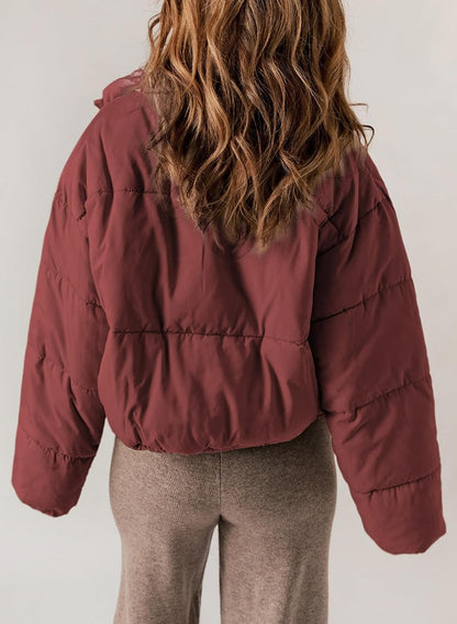 Dokotoo Womens Quilted Jackets Long Sleeve Full Zip Puffer Jacket Coats | Warm Winter Clothing for Women, Oversized Drawstring Hem, Comfy, Baggy Short Down Coats for Women, Cropped Jackets, Pockets