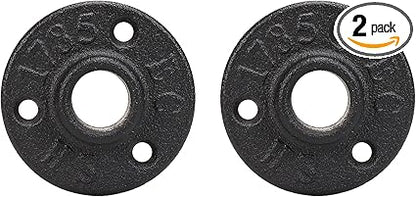 NearMoon Industrial Pipe Floor Flange, Heavy Duty Malleable Iron Pipe Fittings, Black Wall Mounted Vintage DIY Threaded Flange(2 Pack, DN15-12 Inch)
