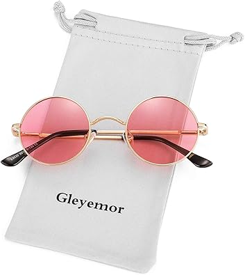 Gleyemor Polarized Round Sunglasses for Men Women Hippie Small Circle Glasses Red Yellow Lenses
