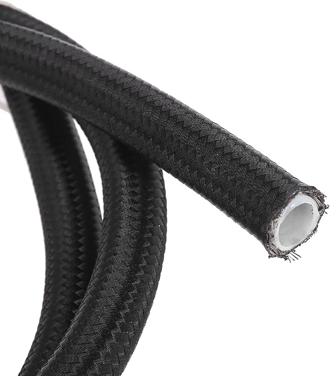 AN8 12 3ft Universal Braided PTFE Nylon Stainless Steel for E85 Car Oil Fuel Gas Line Hose Black