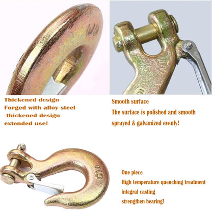 3/8 Inch Clevis Slip Hook, 2Pcs Trailer Safety Chain Hooks, Heavy Duty Forged G70 Hook with Safety Latch, Clevis Rigging Tow Winch Trailer for Transport, Lift and Pull, Capacity18000 lbs