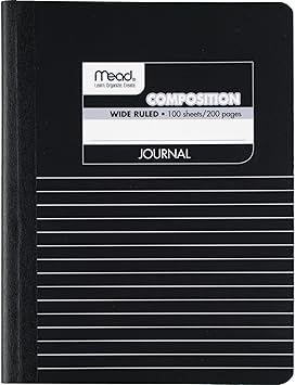Mead Composition Notebook, Wide Ruled Paper, 9-34" x 7-12", 100 Sheets per Comp Book, BlackWhite (09920)