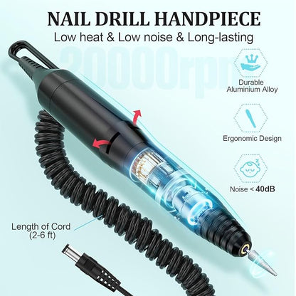 Nail Drill Handpiece Replacement for Professional Nail Drill Machine, 20000 RPM Handpeice Replacement Parts for SUBAY, ALLE S, HOINVO and JIASHENG, Black