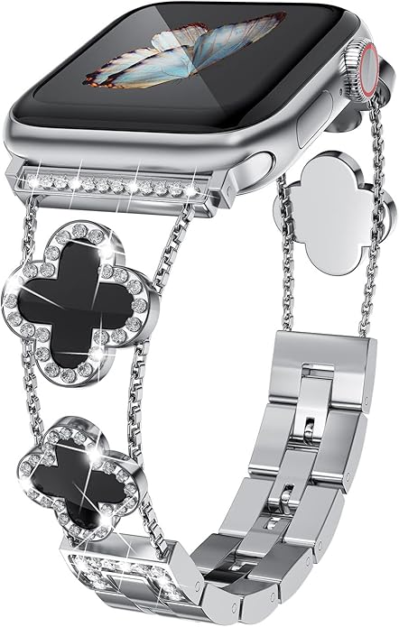 Diamond Metal Bands Add Sparkle to Your Watch For Apple Watch Series 10987654321SEUltra Clover Simple and Stylish Compatible with 38mm40mm41mm42mm44mm45mm 46mm49mm Women's Wear