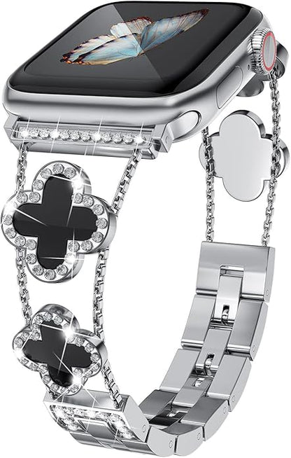 Diamond Metal Bands Add Sparkle to Your Watch For Apple Watch Series 10987654321SEUltra Clover Simple and Stylish Compatible with 38mm40mm41mm42mm44mm45mm 46mm49mm Women's Wear