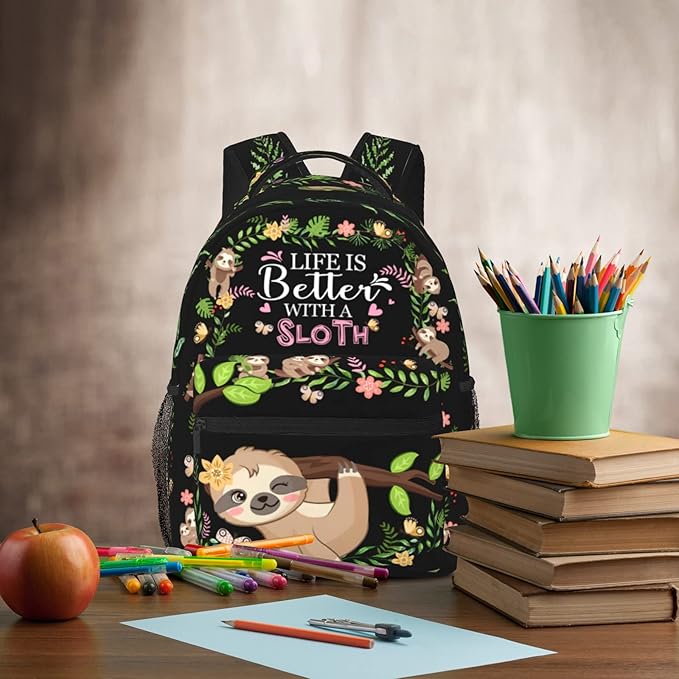SENROLAN Cute Sloth Backpack Adjustable Straps Shoulder Bag Lightweight Waterproof Bookbag Daypack for Teens Girls Boys