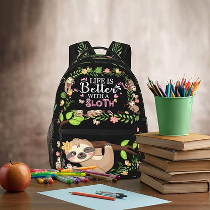 SENROLAN Cute Sloth Backpack Adjustable Straps Shoulder Bag Lightweight Waterproof Bookbag Daypack for Teens Girls Boys