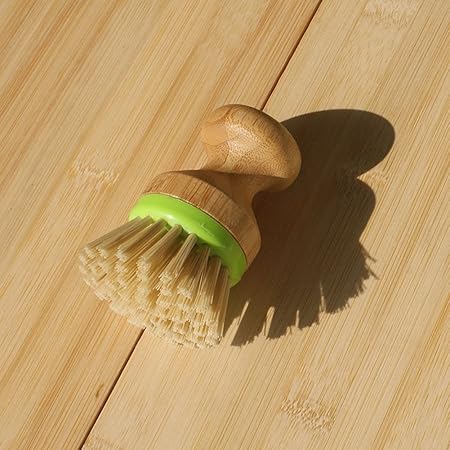 1 Pack Dish Brush Vegetable and Fruit Brush with Bamboo Handle and Detachable Woven Lanyard
