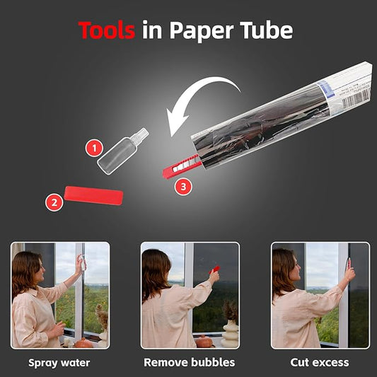 One Way Privacy Window Film Sun Blocking, Heat Blocking Window Tint for Home See Out But Not in, Static Cling  Anti UV, Black-Silver,23.6 Inch x 78.74 Inch