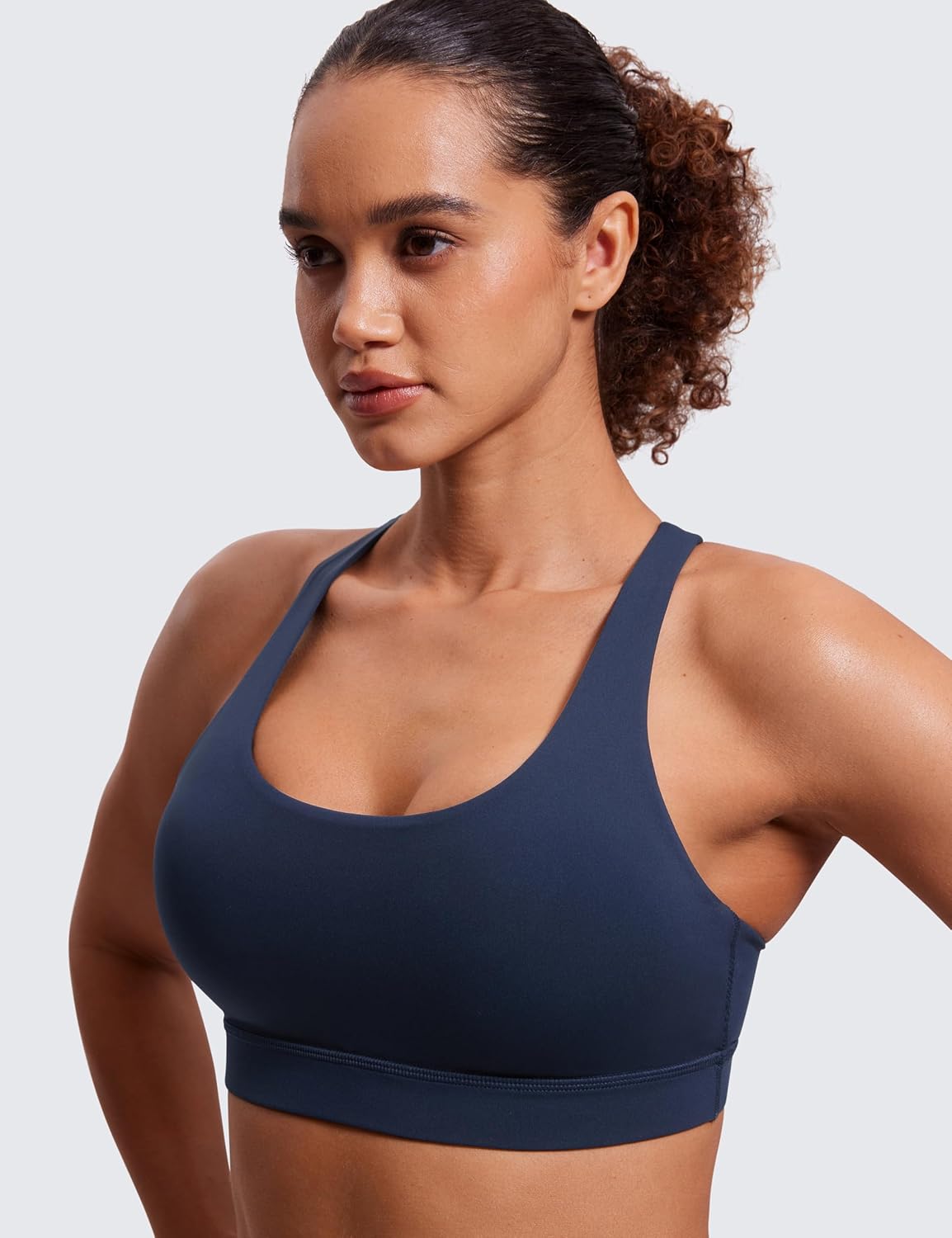 CRZ YOGA Naked Feeling Strappy Sports Bras Medium Support, Removable Pads, Yoga, Sleek, Scoop Neck, for Women