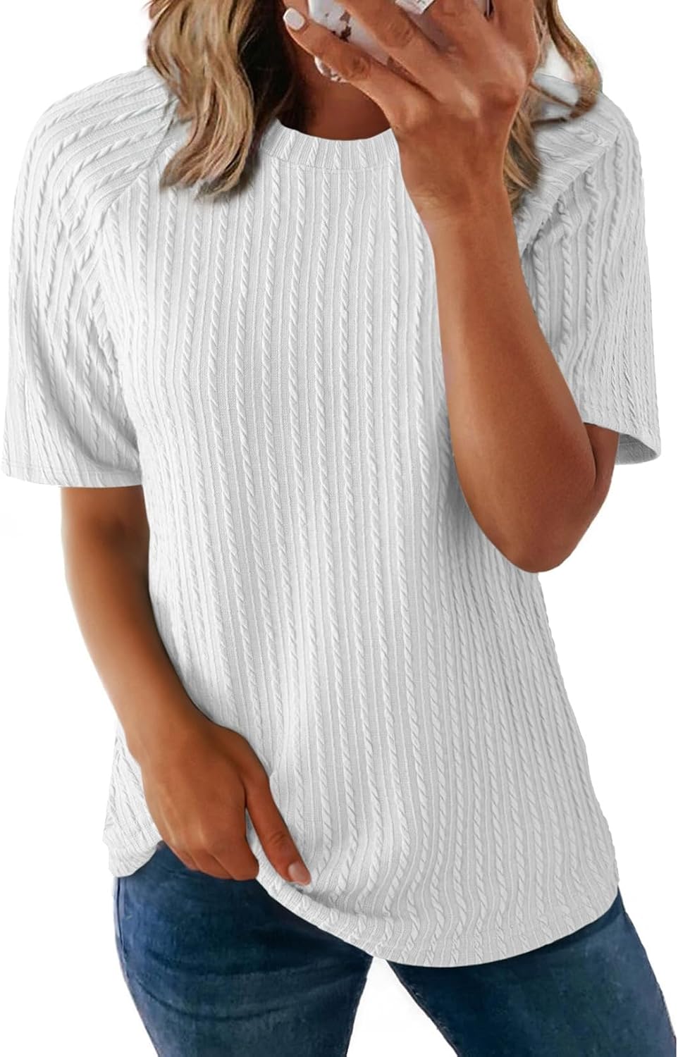 Dokotoo Women's Shorts Sleeve Crew Neck Tops 2026 Casual Lightweight Shirts Knit Tunic Basic T-Shirt for Summer Spring
