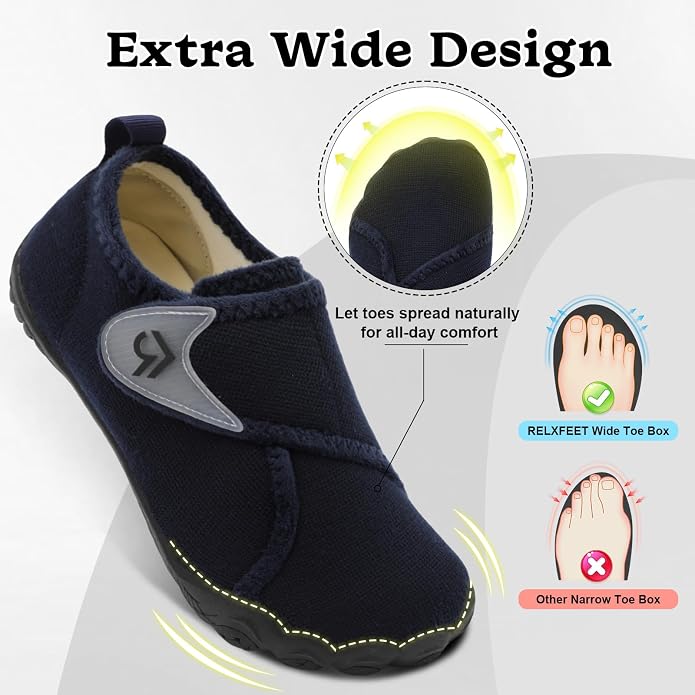 relxfeet Men's Diabetic Slippers Wide Width Adjustable Fit | Soft Upper, Cozy Lining, Removable Insole, Non-Slip Rubber Sole, Indoor Outdoor House Shoes for Neuropathy and Swollen Feet
