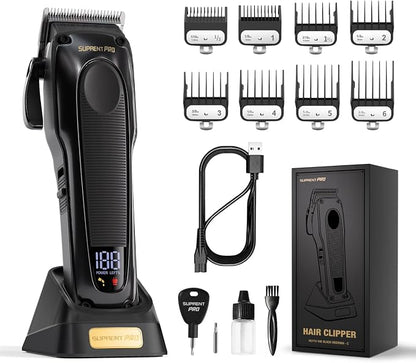 SUPRENT PRO Professional Hair Clippers for Men - High Torque Brushless Motor & Detachable Blade - Cordless Hair Clipper Set for Barbers with Charging Base - Premium Gift Hair Clipper Kit(Black)