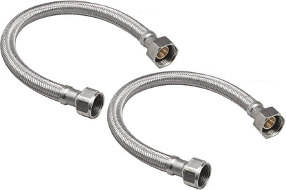 (2Pk) EZ-Fluid 24-Inch Braided Flexible Stainless Steel Water Heater Connector Hose For Female Iron Water Pipes Fitting, 3/4-Inch FIP x 3/4-Inch FIP