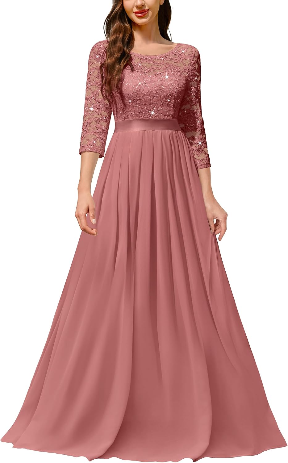 Miusol Women's Classy Scoop Neck Sequined Floral Lace Home Coming Party Maxi Dress