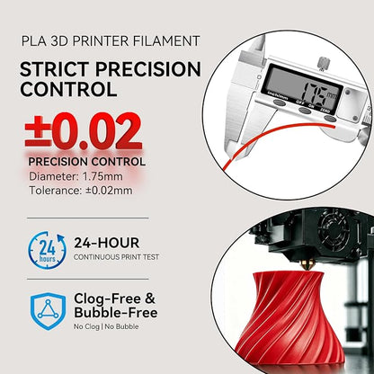 Kingroon PLA 3D Printer Filament, Dimensional Accuracy +/- 0.02 mm, 1 kg Spool(2.2lbs), 1.75 mm?Red