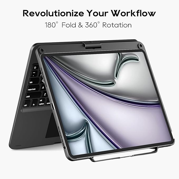 Swivel Keyboard Case for Apple iPad Pro 12.9 inch 6th Generation 5th 4th 3rd Gen; Wireless Rotatable Cover with Pencil Holder, Multi-Touch Trackpad, Backlit, Black