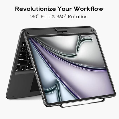 Swivel Keyboard Case for Apple iPad Pro 12.9 inch 6th Generation 5th 4th 3rd Gen; Wireless Rotatable Cover with Pencil Holder, Multi-Touch Trackpad, Backlit, Black