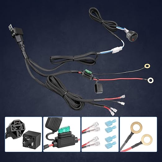 Wiring Harness 2 Lead, Fastchoy Auto 12v Nylon LED Light Bar Wiring Harness Kit for Fog Lights LED Pods Light Bars with 40A Relay Fuse Rocker Switch Automotive Wire Harness Kit for Truck UTV ATV