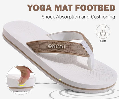 ONCAI Men's Rubber Flip Flops Trendy Summer Beach Pool Shower Sandals with Yoga Mat Non-slip Outdoor Cushion Soles