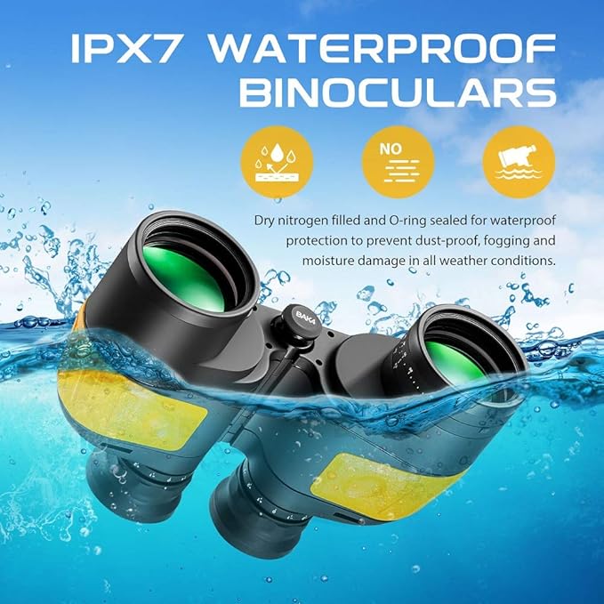Hooway 7x50 Waterproof Fogproof Military Marine Binoculars wInternal Rangefinder  Compass for Navigation,Boating,Fishing,and More