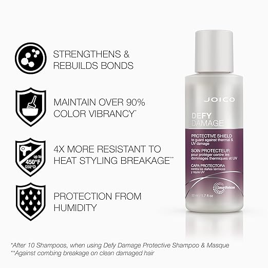 Joico Defy Damage Protective Shield  For Damaged, Color-Treated Hair  Protect Against UV  Thermal Damage  Strengthen Bonds  Preserve Hair Color  With Moringa Seed Oil  Arginine