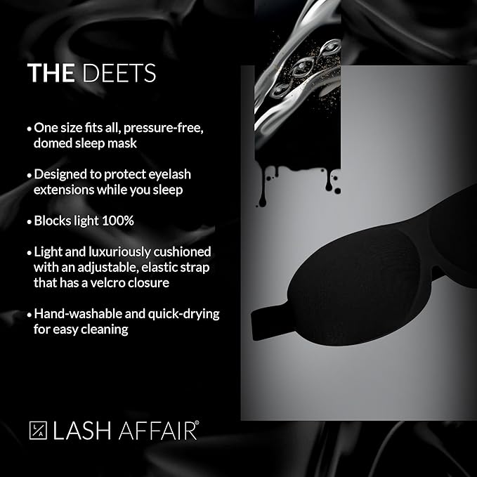 Lash Affair 3D Eye Mask for Sleeping Eyelash Extensions, Lash Protector Cupped Molded Night Sleep Mask, Contoured Mask Eye Cover, Comfortable and Lightweight, Jet Black