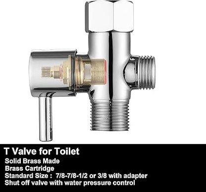 T Valve for Bidet with Shut-off Valve, T Adapter for Toilet 78 X 78 X 12 or 38, Chrome Bidet Attachment for Toilet