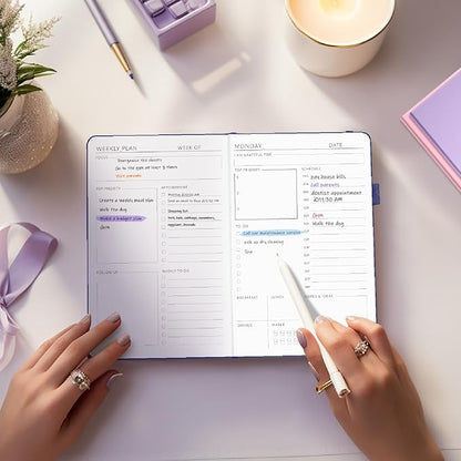 Undated Weekly Planner for 2025, Forvencer Simplified Daily  Weekly  Monthly Calendar Planner, Cute Daily Organizer Notebook, Agenda Journal to Track Goals  Tasks, Start Anytime, A5 Size, Purple