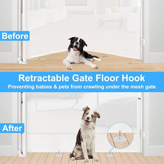 Retractable Baby Gate Hardware - Floor Adhesive Hooks, 2 Pack Baby Gate Accessories Mesh Dog Gate Ground Anchor Hooks to Prevent Babies and Pets from Getting Under The Gate, Adhesive or Drill Mounting