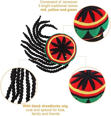 Unisex Rasta Wig Braids Hat Knitted Jamaican Rasta Beanie Cap with Dreadlocks Halloween Costume for Men Women