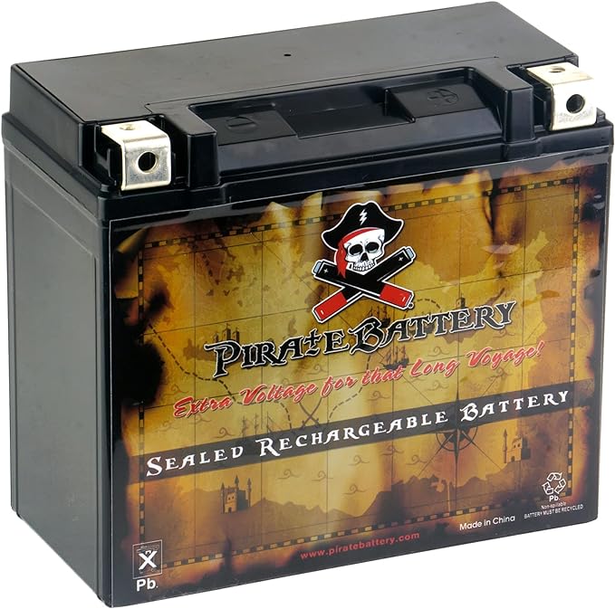 Pirate Battery YTX20HL-BS Maintenance-Free 12V 19Ah Battery Replacement for ATV, Harley Davidson Motorcycle, Jet Skis, Scooter, UTV, and More - Nut and Bolt (T3) Terminal