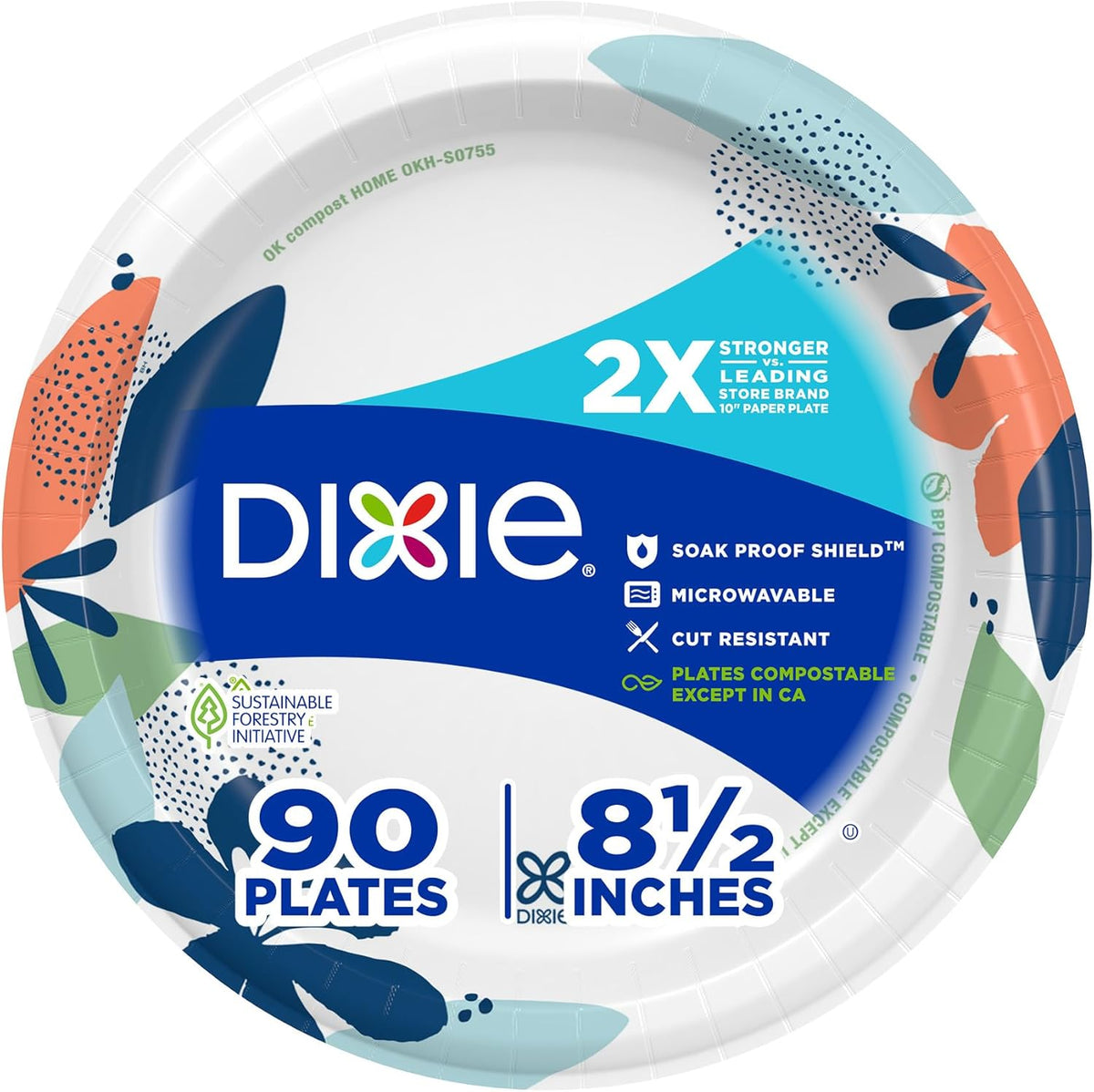 Dixie Medium Paper Plates, 8.5 in, 90 Count