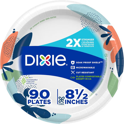 Dixie Medium Paper Plates, 8.5 in, 90 Count