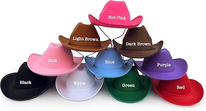 Classic Plain Felt Cowboy Hat Cowgirl Hat for Women Men,Western Country Themed Bachelorette Party,Vibrant Colors