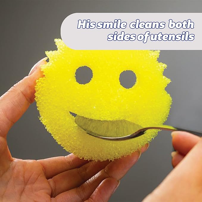 Scrub Daddy Original Dish Sponge Twin Pack, Smiley Face Sponges for Cleaning & Washing Up - Multipack Kitchen Non Scratch Scourers with FlexTexture Firm & Soft Scrubbing, Dishwashing Scrubber - Yellow