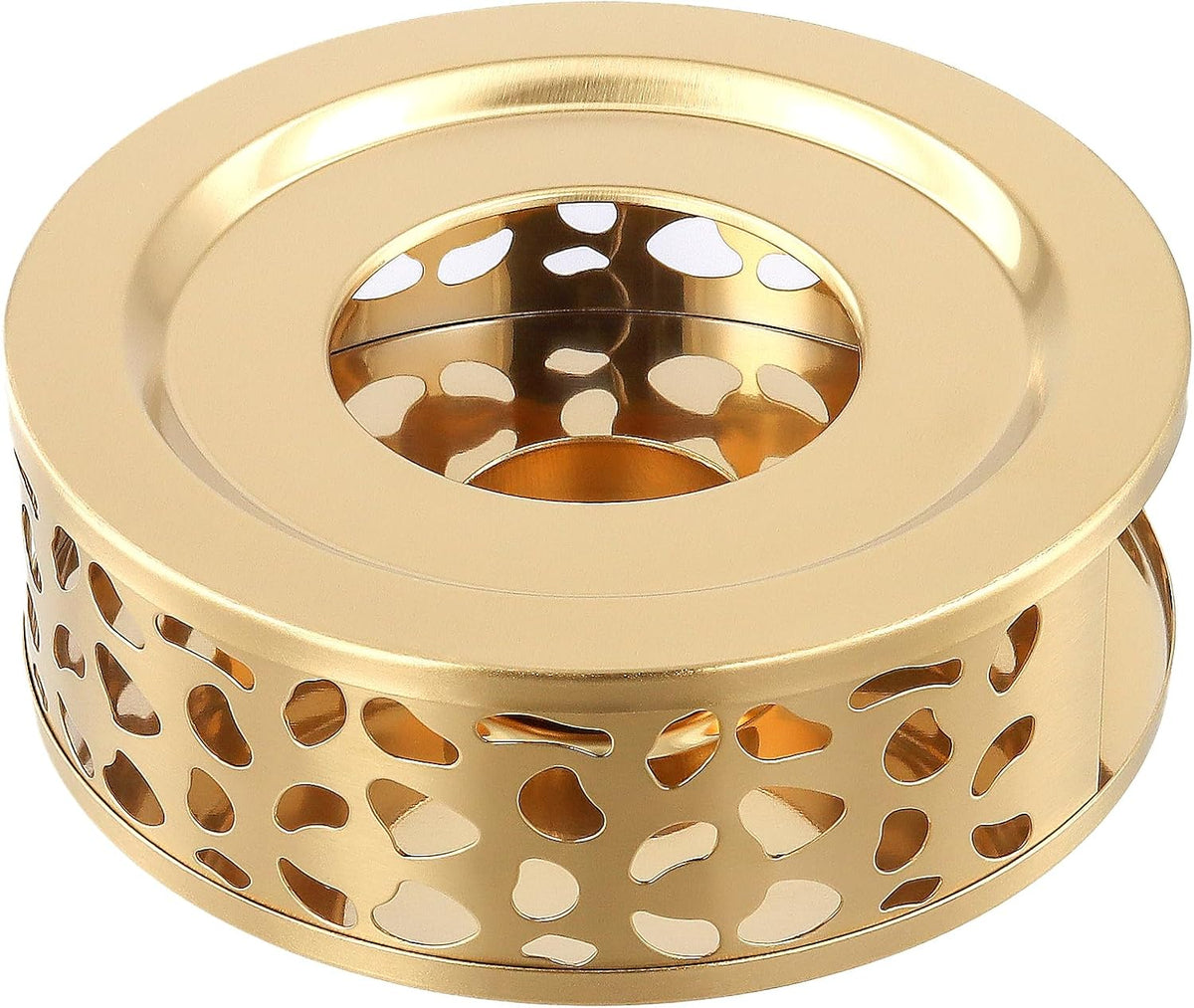 4 PCS Teapot Warmer, Stainless Steel Teapot Warmer, Metal Teapot Heater with Tealight Candle Holder, Brushed Coffee Tea Warmer Base for Glass or Ceramic Teapot, Gold